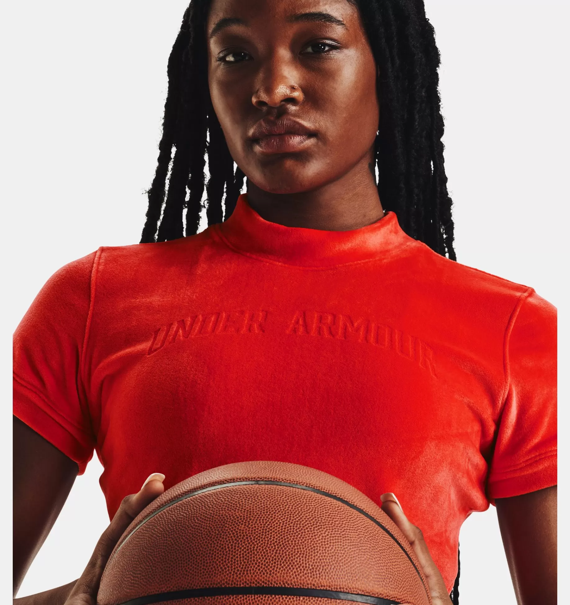 Femmes Under Armour Hauts<T-Shirt A Manches Courtes Et Col Montant Ua Velour Rose Pour Femmes